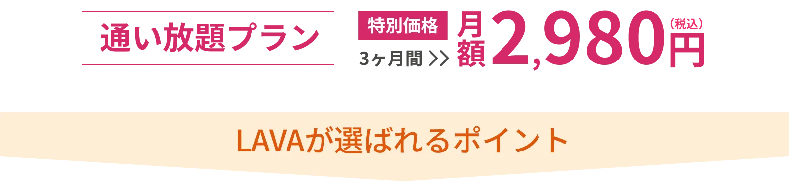 特別価格 3ヶ月間 月額 2,980円 LAVAが選ばれるポイント