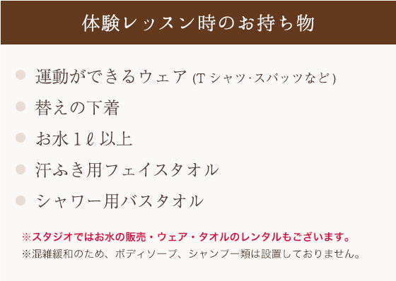 体験レッスンのお持物